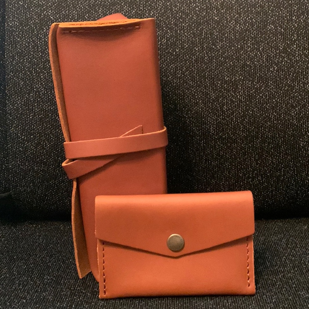 Portland leather goods artist pencil case and mini envelope wallet Set in Honey